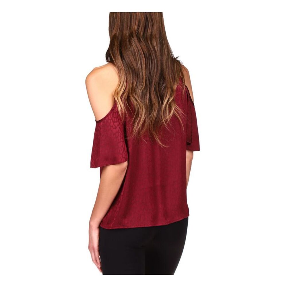 MICHAEL KORS Womens Maroon Short Sleeve Halter Top XS - Picture 2 of 2